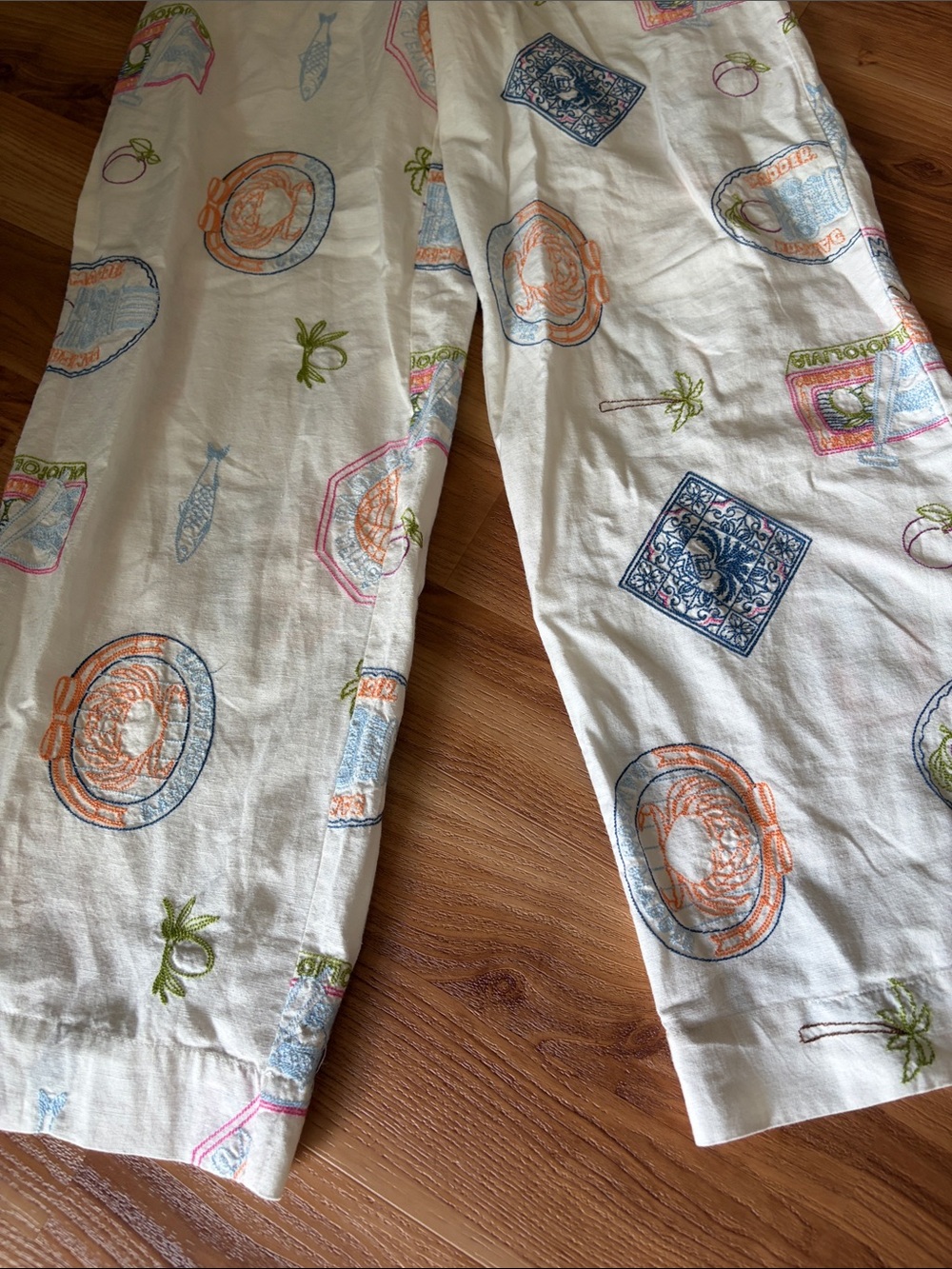 Damson Madder Anthropologie Linen Printed Embroidered Pants - Picture 6 of 11